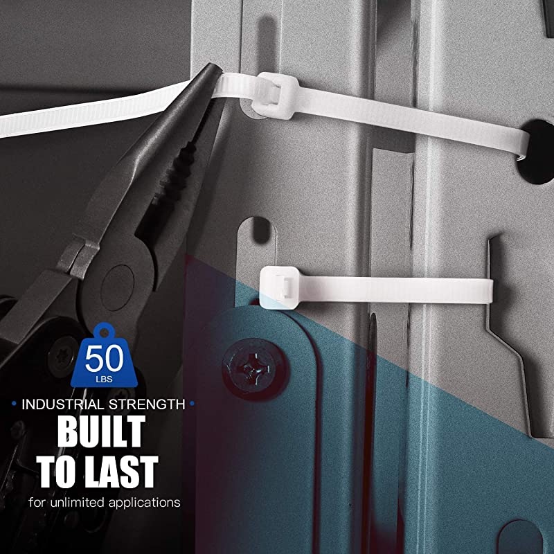 Zip Ties 10 Inch, 200Pcs Industrial Nylon Zip Ties | Heavy Duty Self Locking Wire Tie Wraps with 50 lbs Tensile Strength, UV & Heat Resistant for Home Office Garage Multiple Use - White