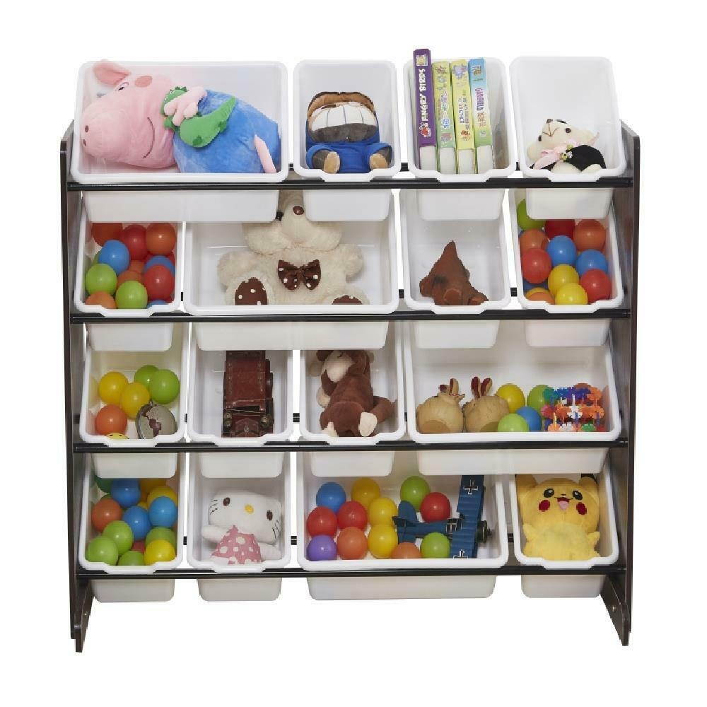 Kids Toy Storage Organizer with 16 Plastic Bins Box Children MDF Rack X-Large