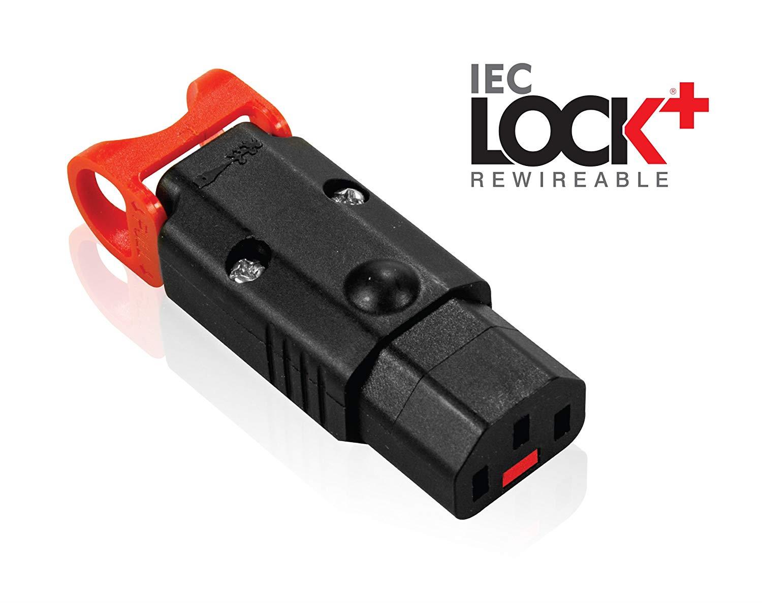 IEC Lock+ PA130100BK The World's First Locking Rewireable IEC320-C13 Connector No More Accidental Unplugging or Disconnections