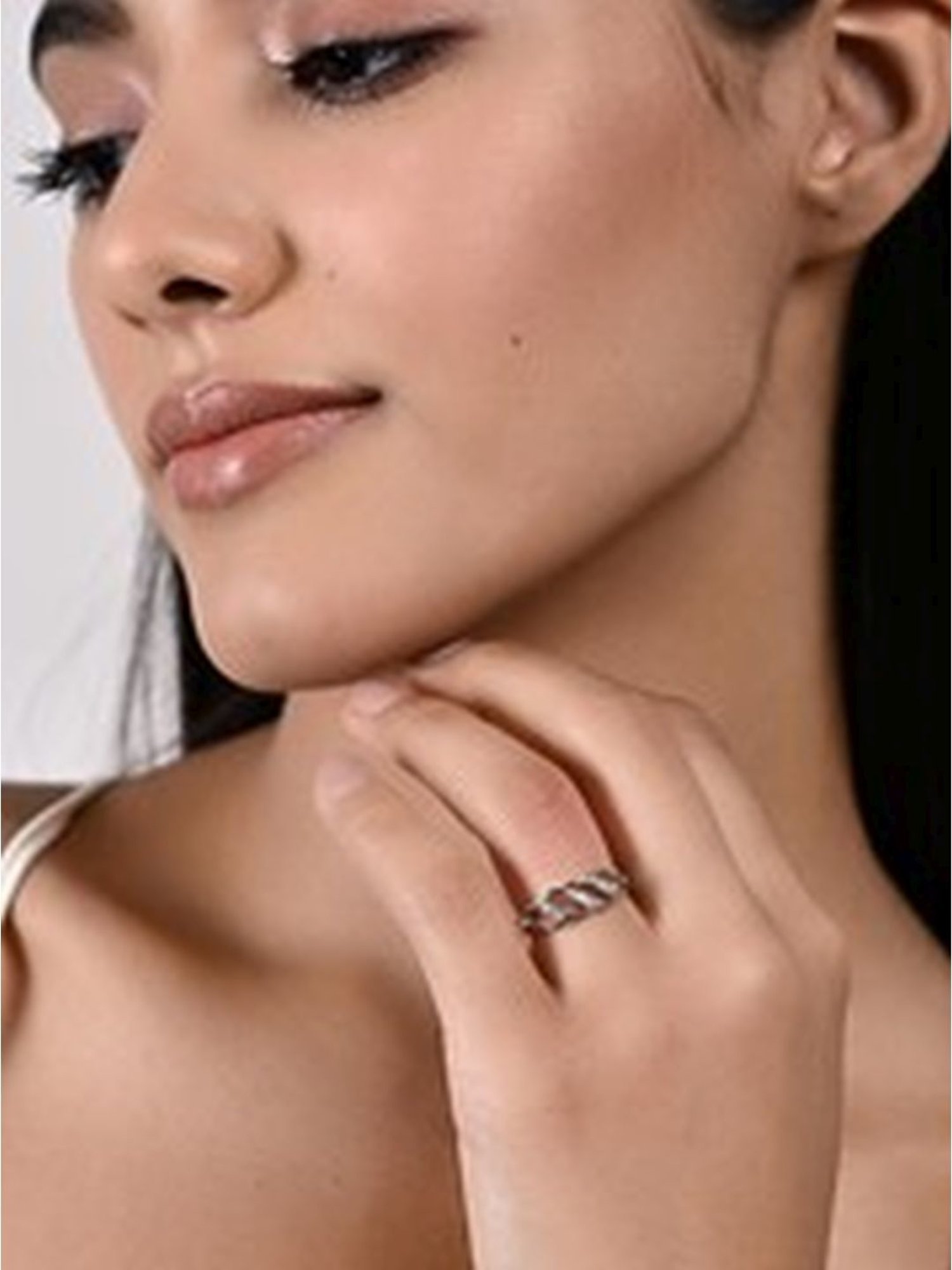 March by FableStreet 92.5 Sterling Silver Studded Weave Ring for Women