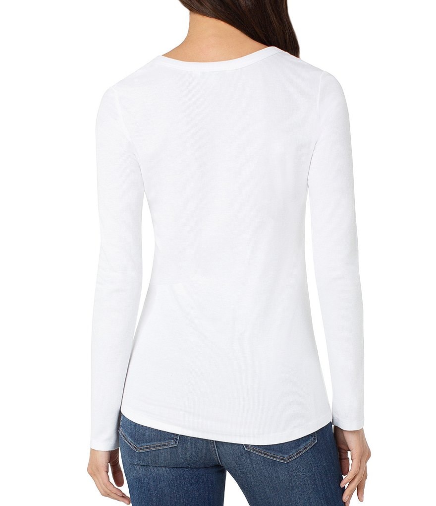 Liverpool Los Angeles Long Sleeve Mini Rib Knit V-Neck Long Sleeve Henley Tee