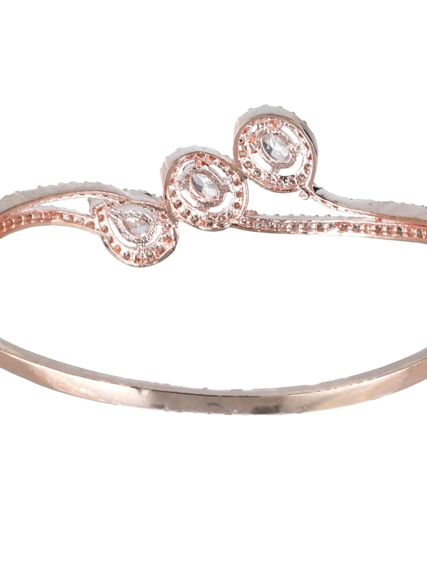 Aatmana Rose Gold-Plated White American Diamond Studded Handcrafted Bangle-Style Bracelet