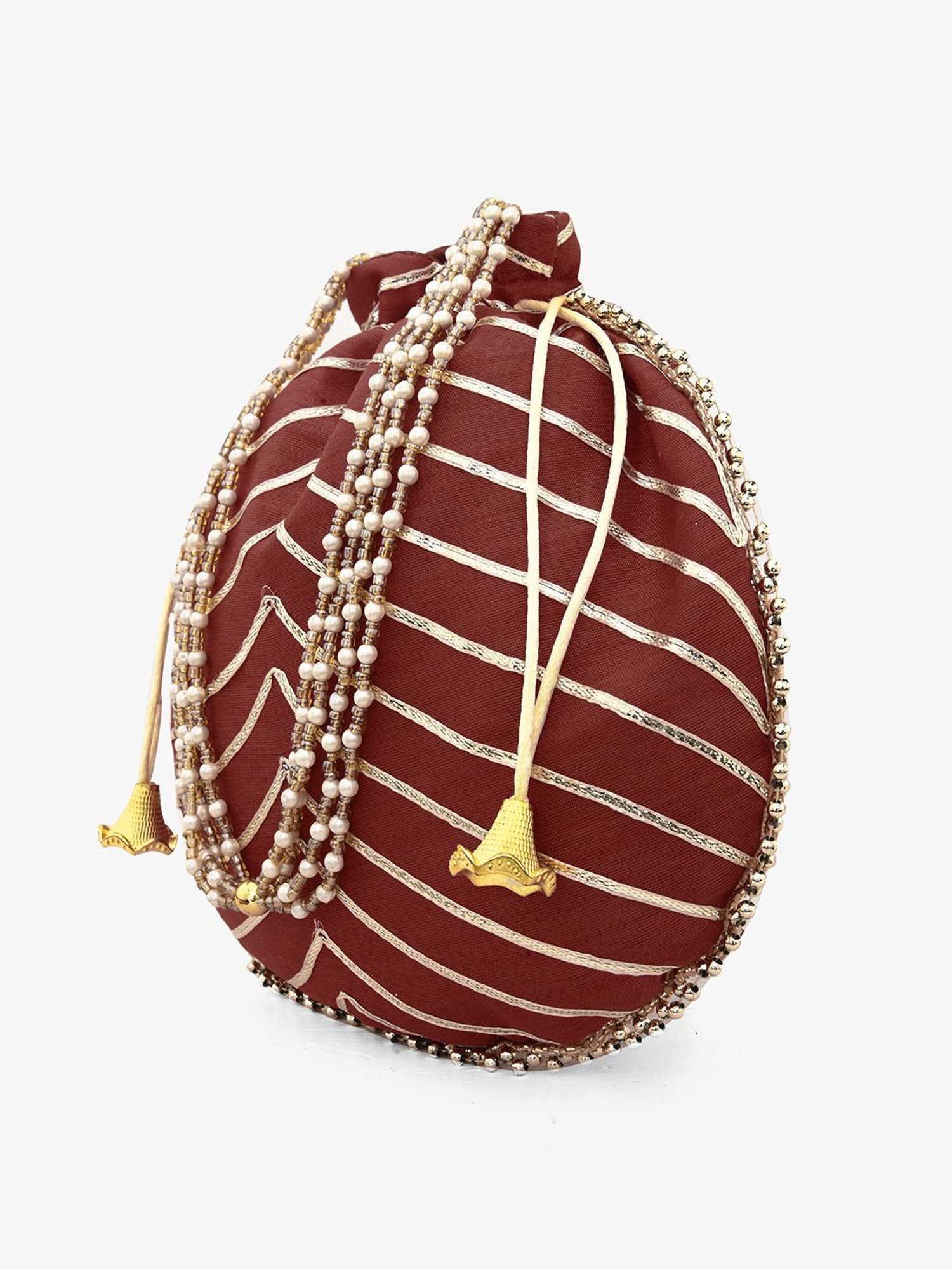 Gaurapakhi Maroon Striped Small Potli