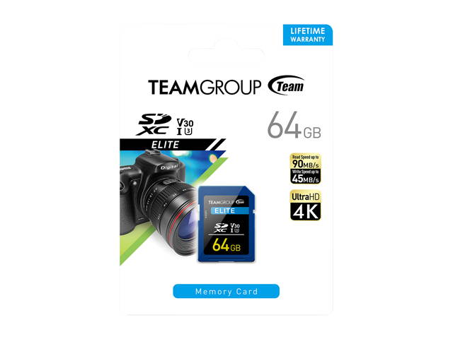 Team Group 128GB Elite SD Card UHS-I U3 V30 Read/Write Speed Up to 90/45MB/s (TESDXC128GIV3001)