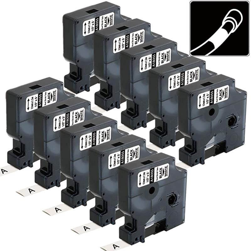 Compatible Industrial Heat Shrink Labels Replacement for DYMO 18055 12quot Tube for DYMO Rhino 5200 4200 5000 6000 Label Maker Black on White 12 x 49 12mm x 15m