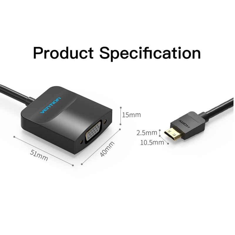 Vention HDMI to VGA Adapter HDMI Male to VGA Female 1080P Digital to Analog Video Audio for Laptop Tablet HDMI to VGA Converter for Xbox 360 PS3 PS4 PC Laptop TV Box Projector