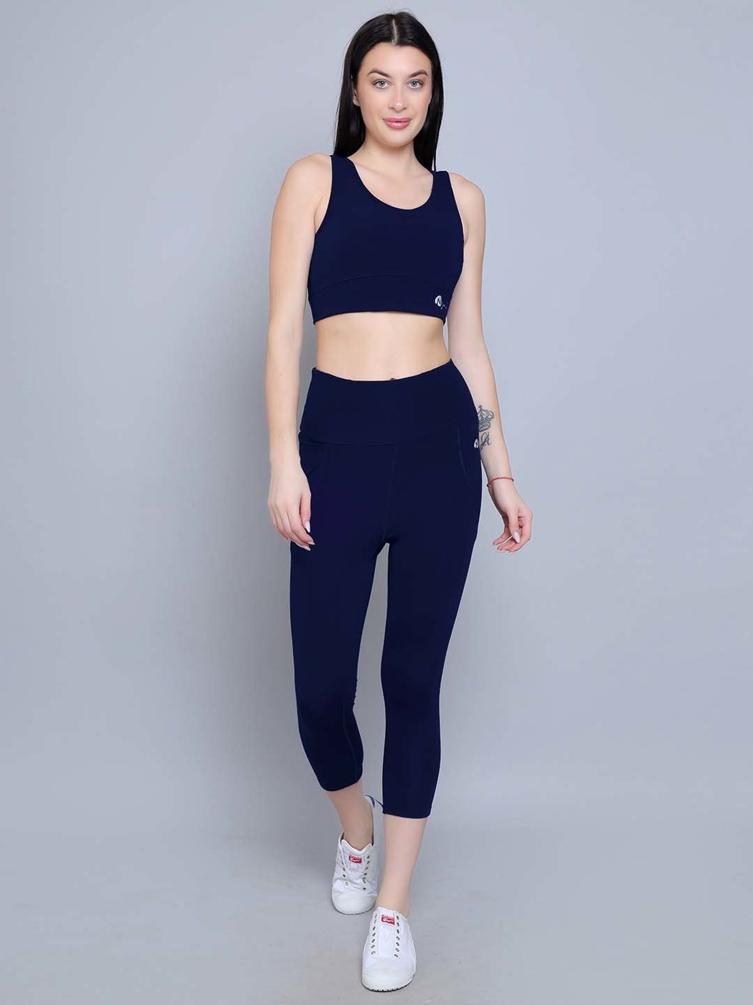 N-Gal Navy Logo Print Sports Bra With Tights Set