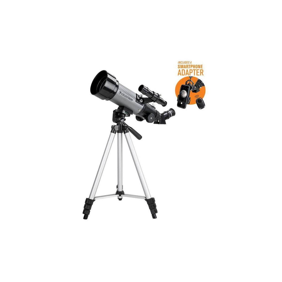 celestron travel scope 70 dx portable telescope with smartphone adapter and blutooth shutter release