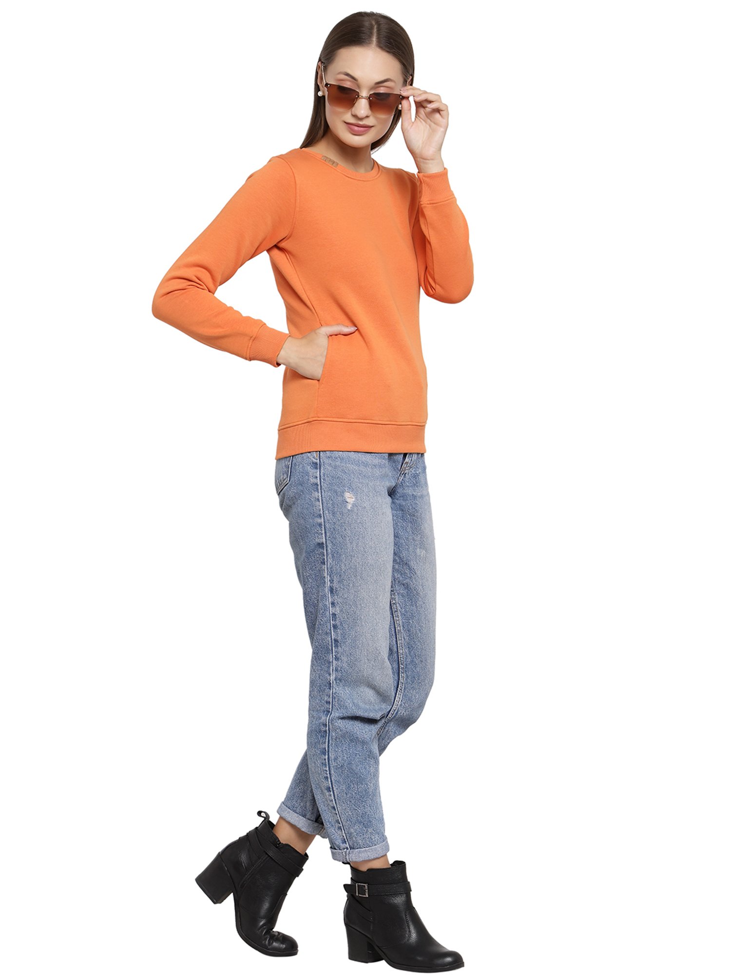 Juelle Orange Round Neck Sweatshirt