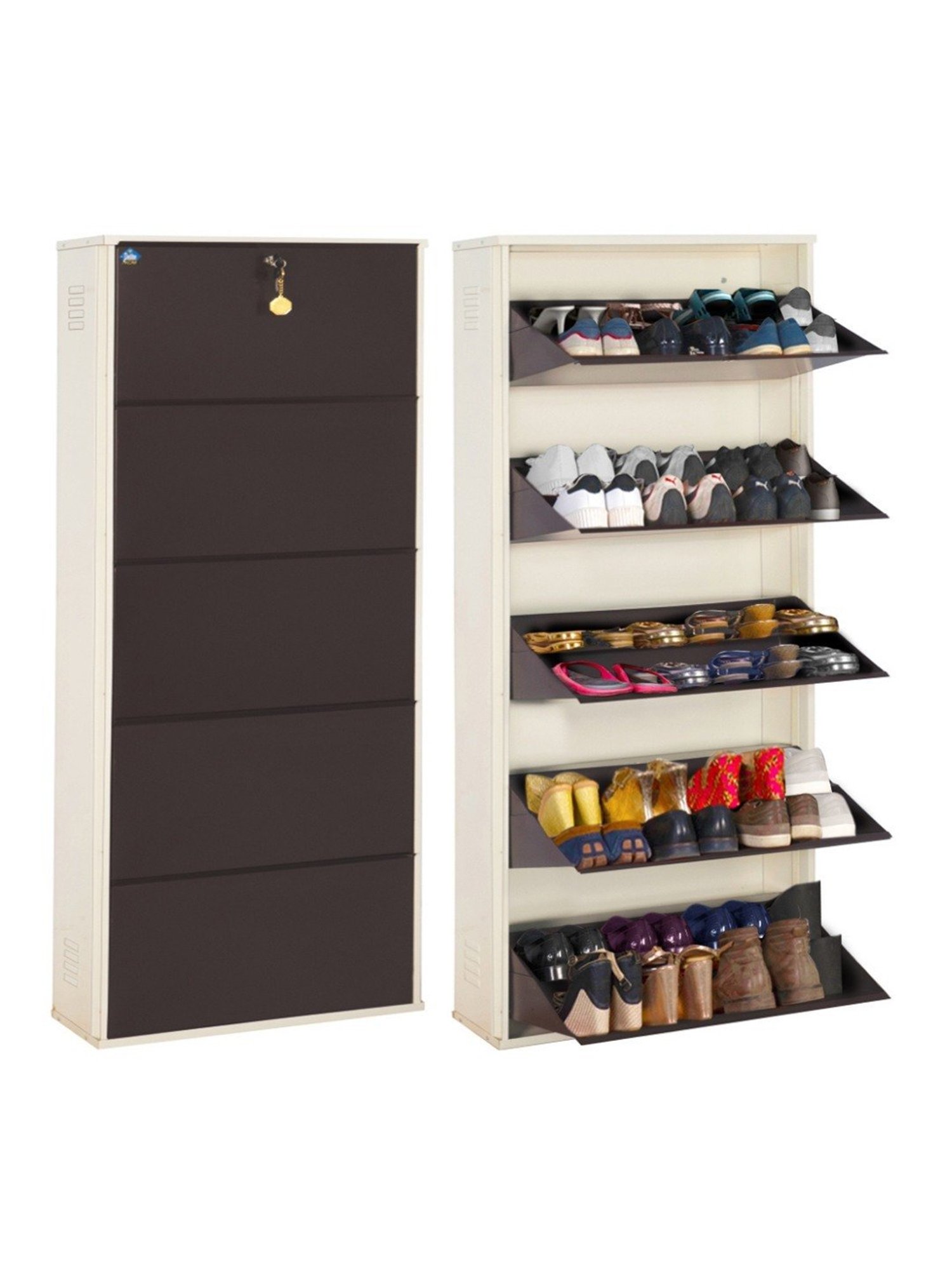 Delite Kom Metal Shoe Rack - 29" 10 Shelf, Double Decker, Ivory Coffee, PowderCoat, Wall Mount, DIY