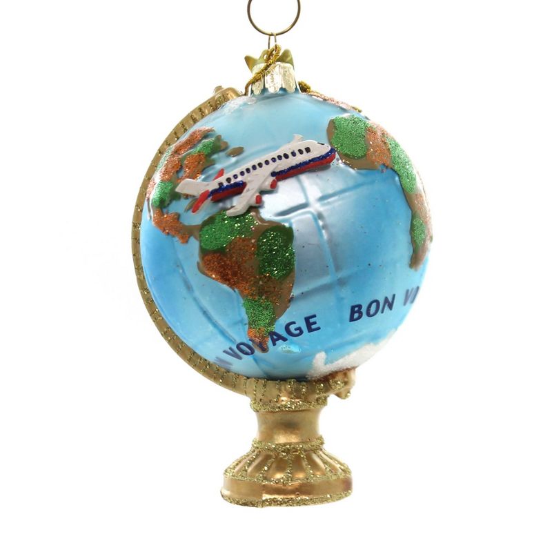 Noble Gems 4.5" Travel Globe With Airplane Orn Atlas Bon Voyage  -  Tree Ornaments