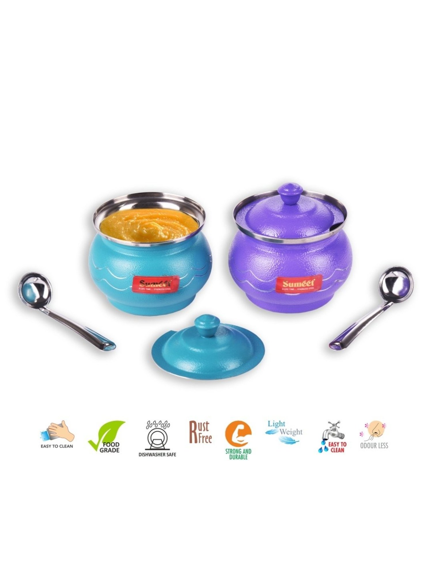 Sumeet Stainless Steel 2 Pc Ghee Pot Set -  Capacity 300Ml, Dia - 7.5cm (Each)