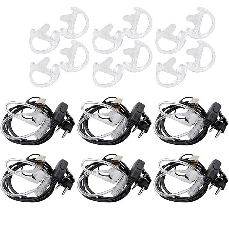 Walkie Talkie Earpiece with MIC 2 Pin Acoustic Tube Headset Two Way Radio Earpiece for BF888S AR5 UV5R H777 TW325 Two Way Radio 6 Pack