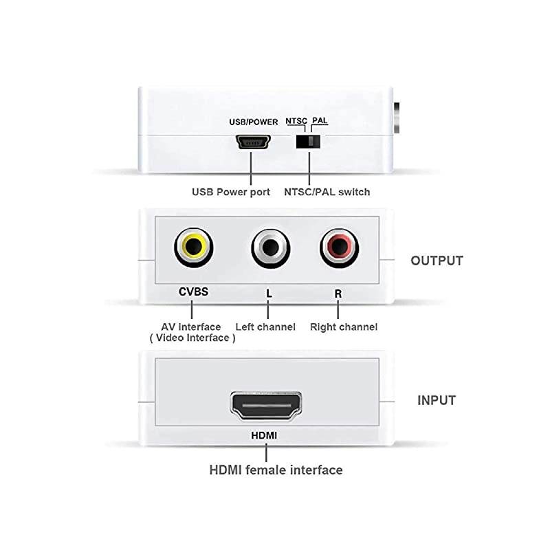 to AV Converter to RCAto AV 1080P to 3RCA CVBS AV Composite Video Audio Converter Adapter Supports PALNTSC with USB Charge Cable for PC Laptop HDTV DVD to AV White