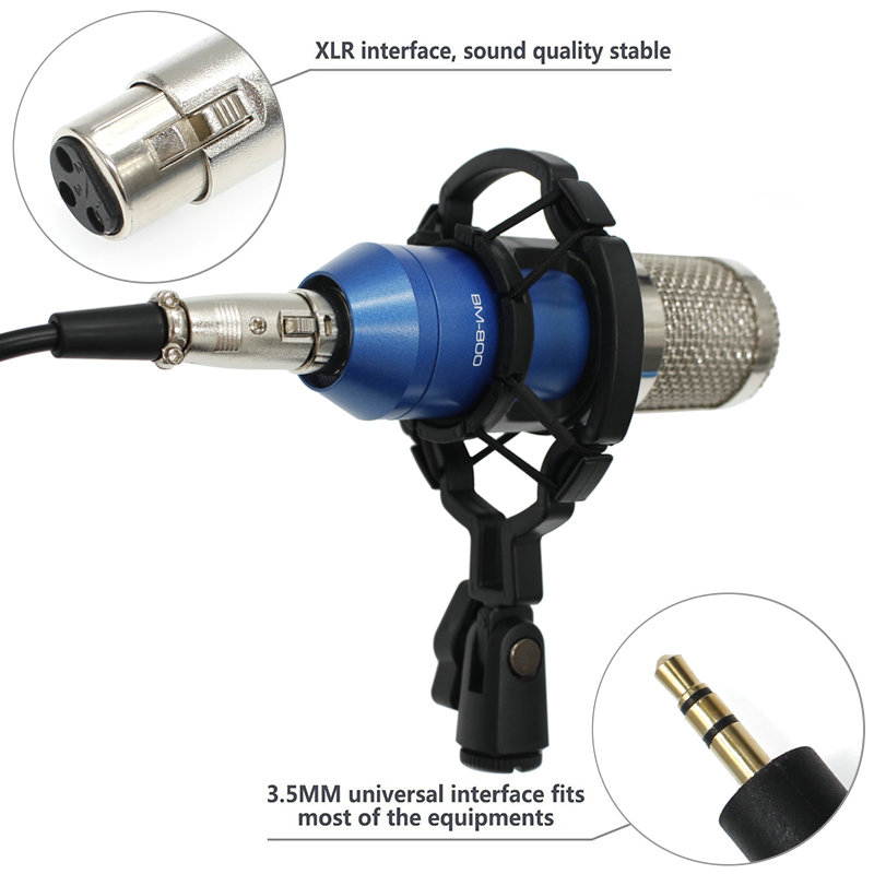 Condenser Microphone BM-800 Mic Adjustable Mic Suspension Scissor Arm Double-Layer Pop Filter for Studio Recording Broadcast