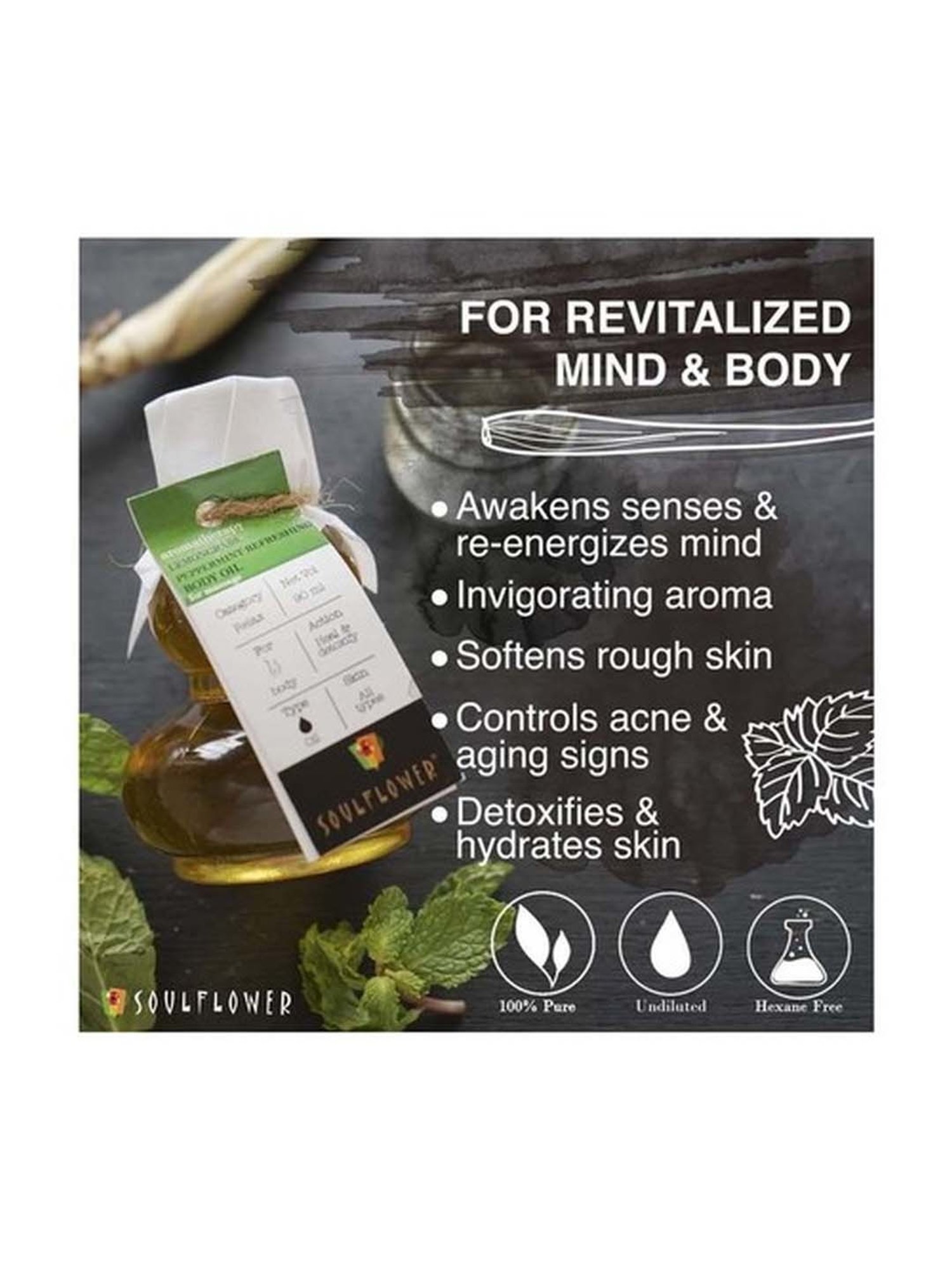 Soulflower Lemongrass Peppermint Refreshing Aroma Massage Oil - 90 ml