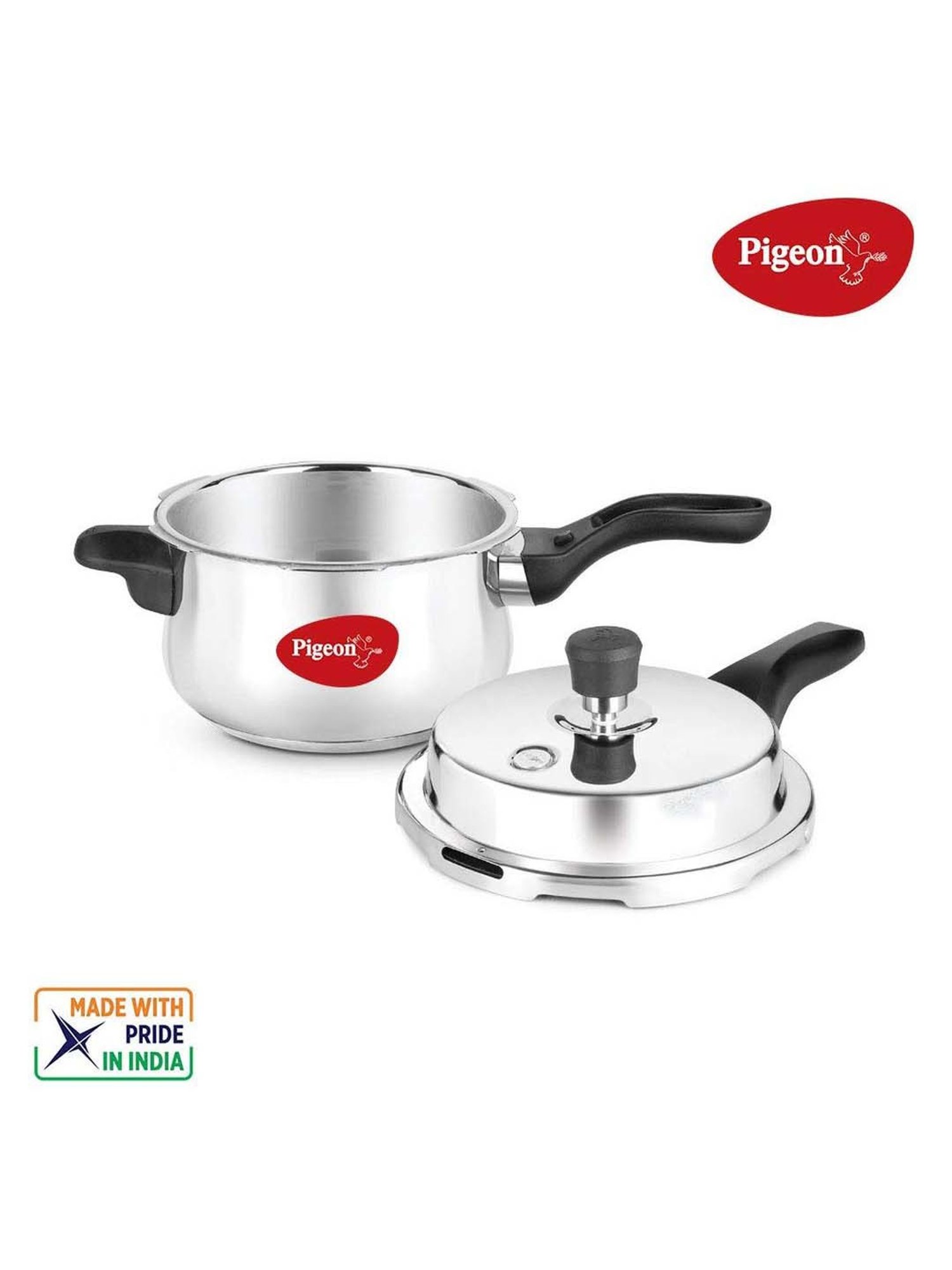 Pigeon Silver Stainless Steel Induction Inox Plus Pressure Cooker With Outer Lid (3 L)
