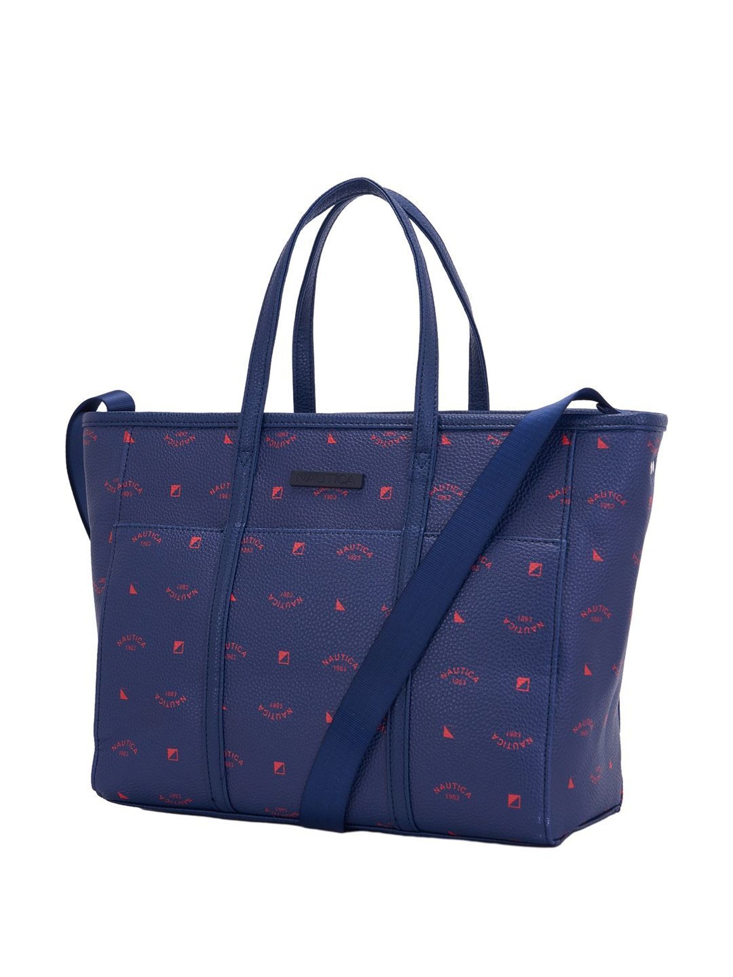 Nautica Navy Blue & Red Solid Medium Tote Handbag