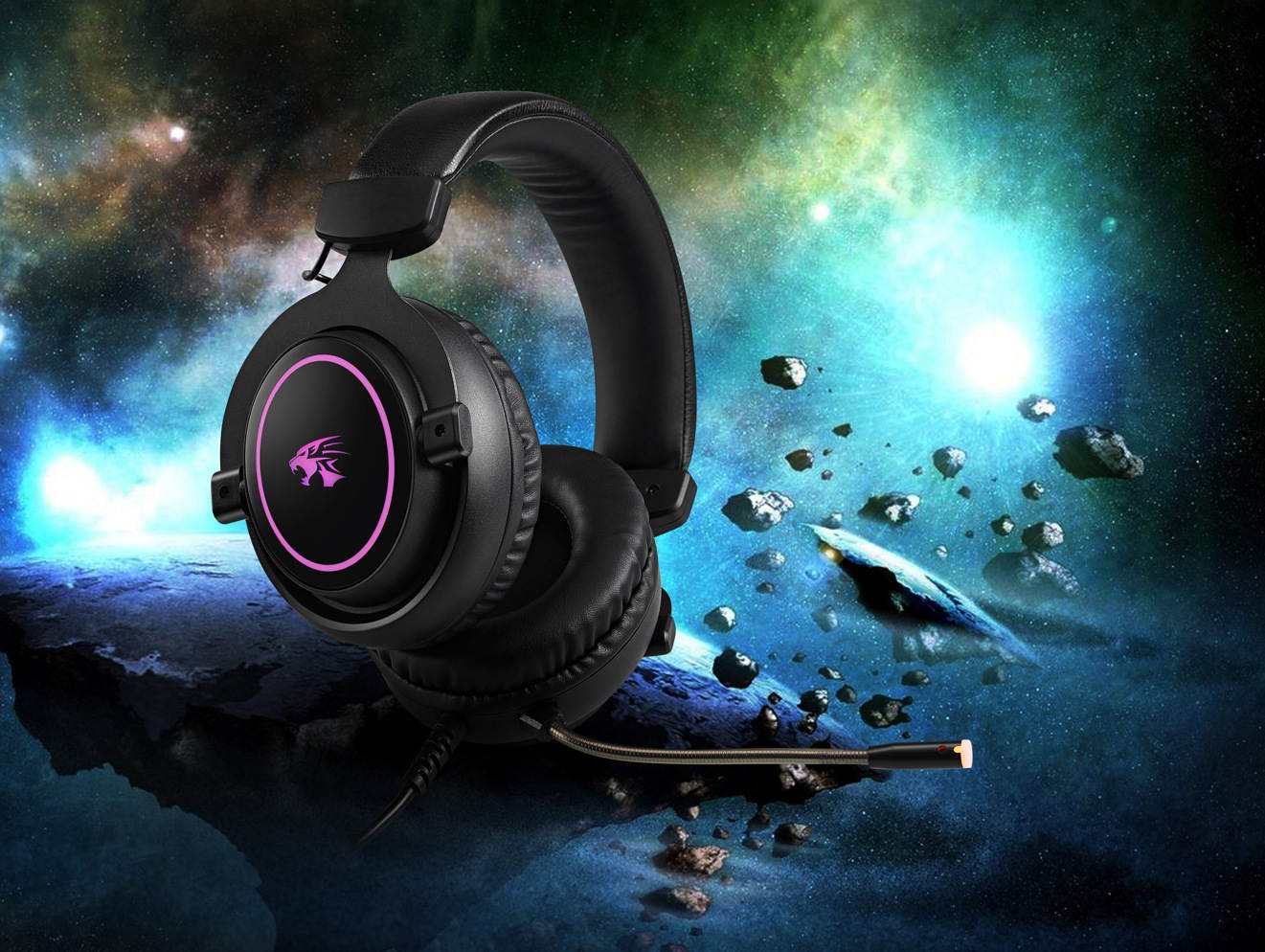 USB 7.1 RGB Gaming Headset Earphone with LED light Noise Canceling Over-Ear Wired Gaming Headphone With 360 Degree Rotation Omnidirectional Microphone for PC Gamer(USB 2.0 Plug)