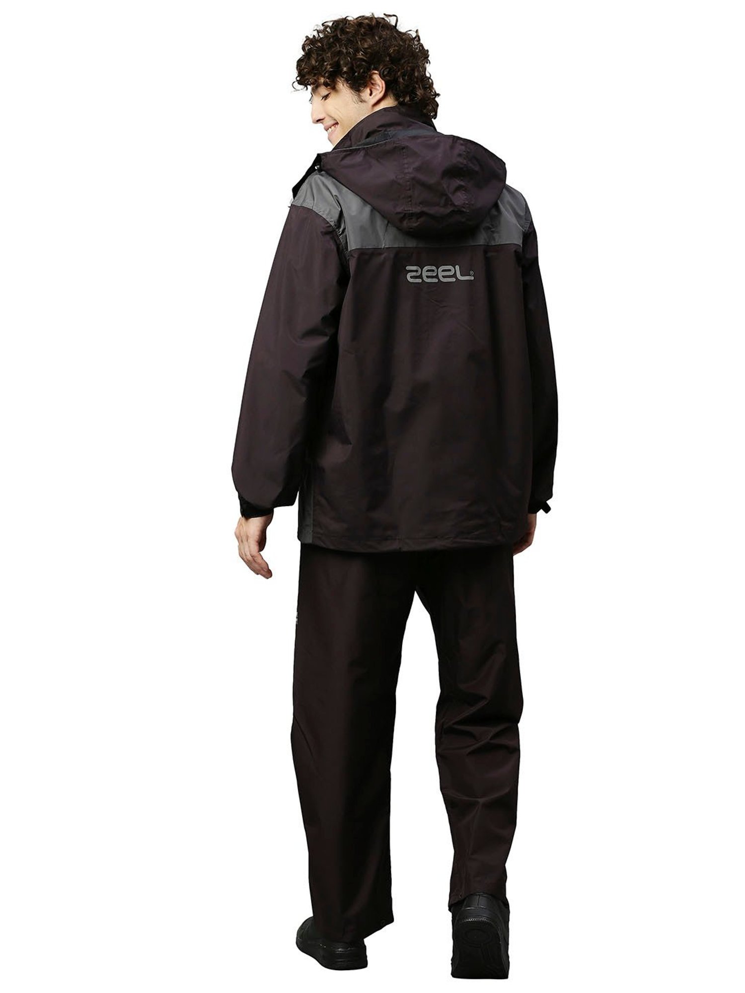 Zeel Maroon & Grey Colour-Block Rainwear Jacket