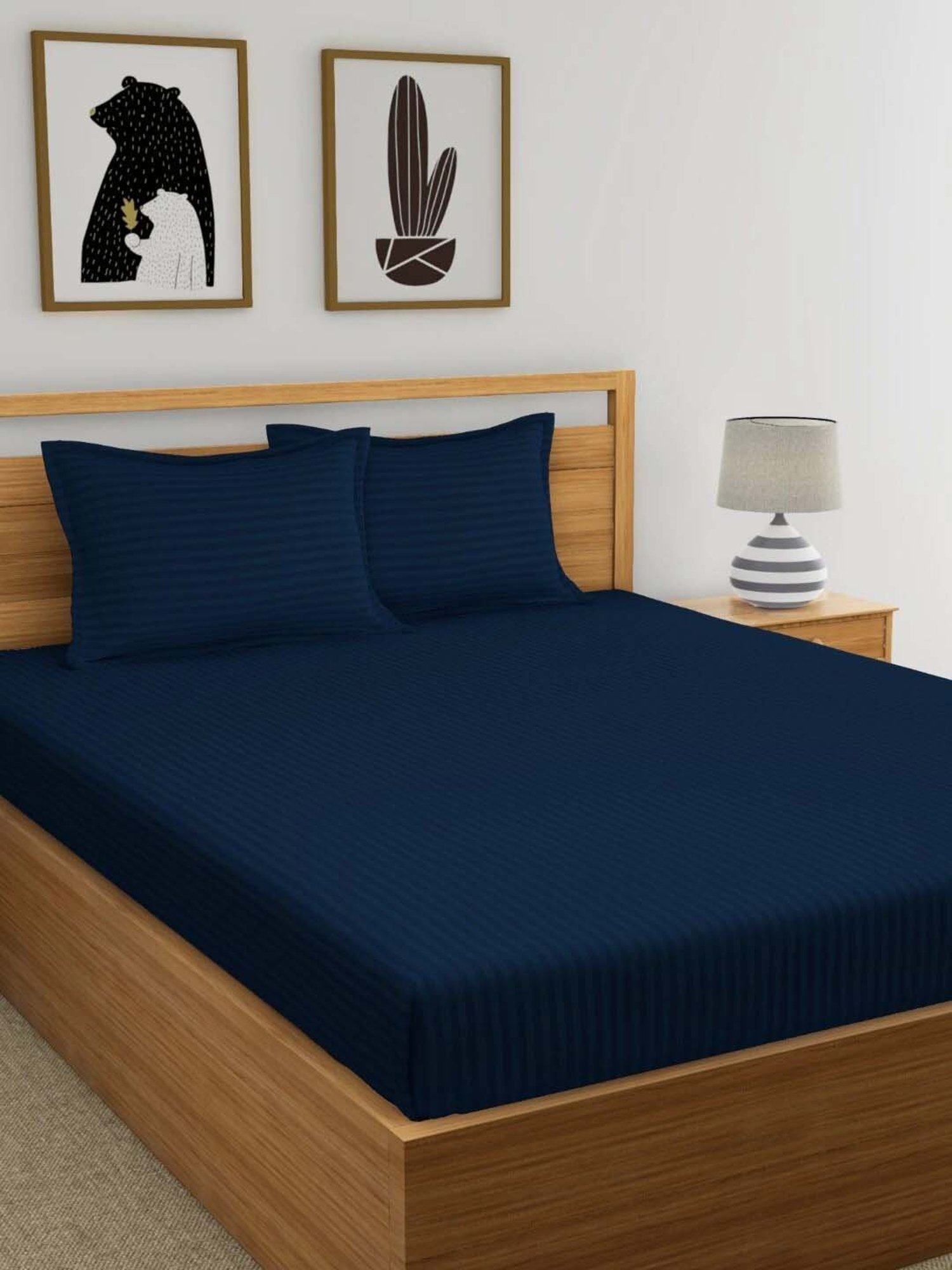 My Room Navy 100% Cotton 300 TC King Bedsheet with 2 Pillow Covers