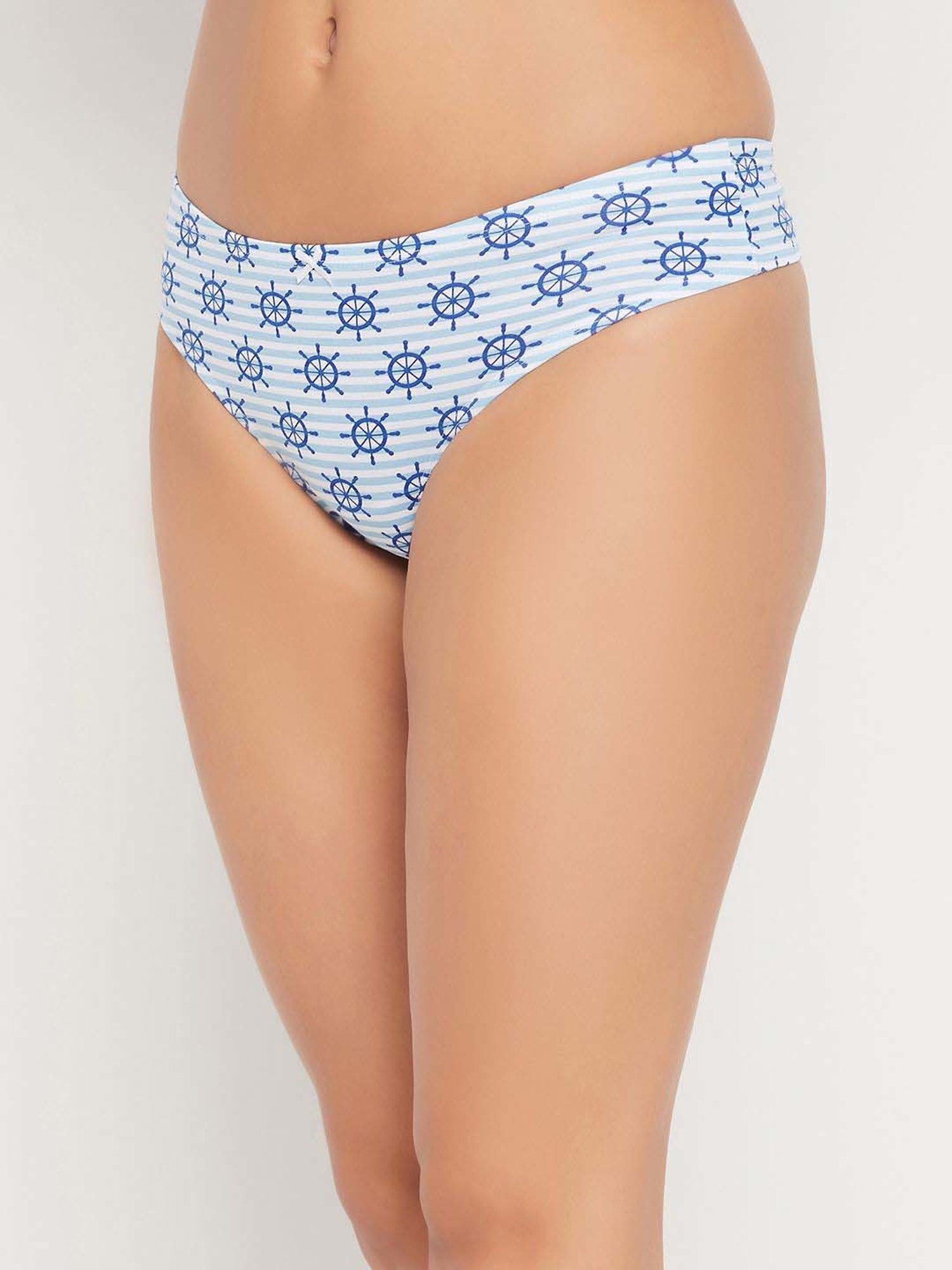 Clovia White & Blue Cotton Printed Hipster Panty - Pack Of 3