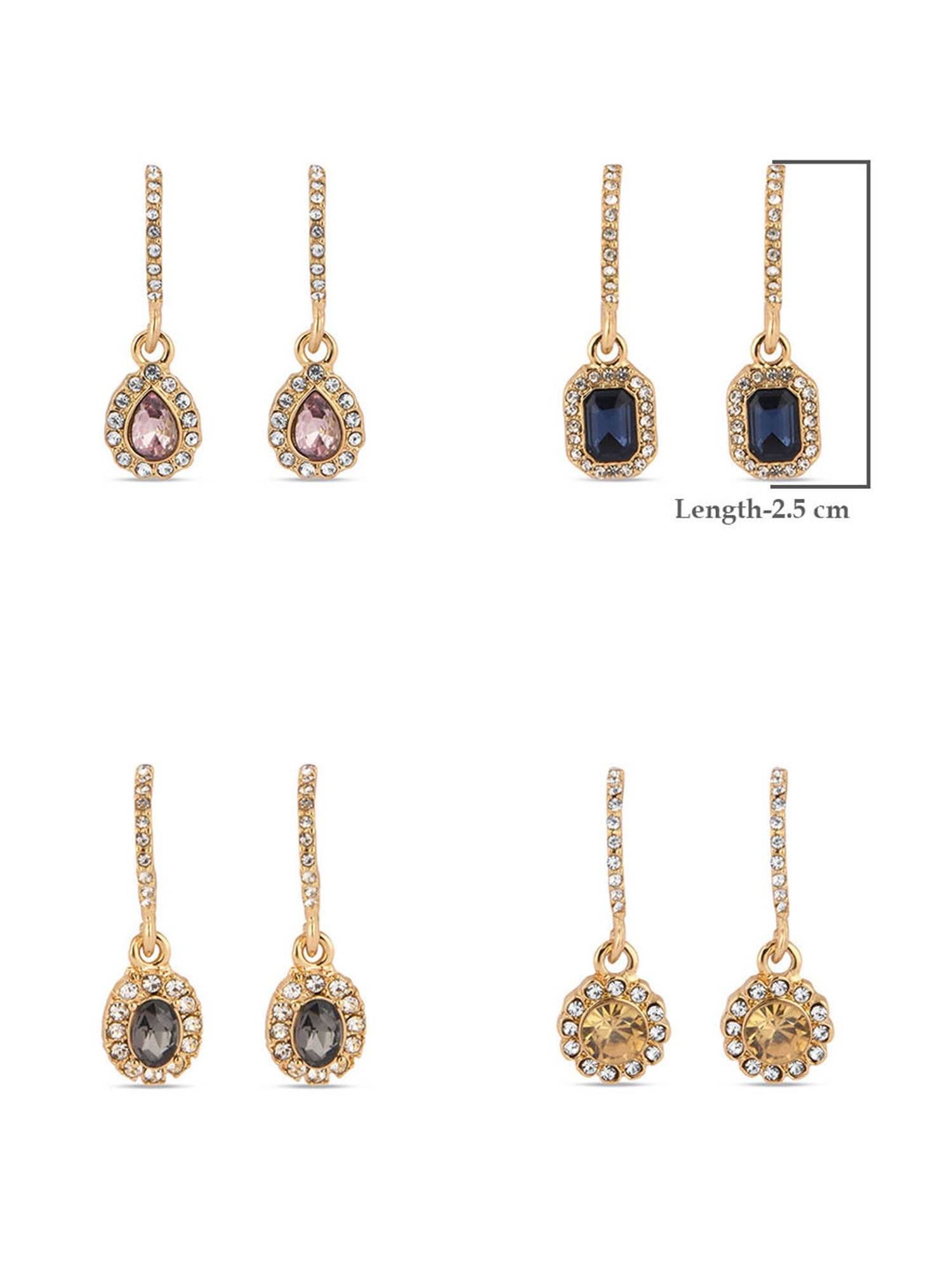 ToniQ Classic Gold-Plated Drop Earrings for Women - Set of 4