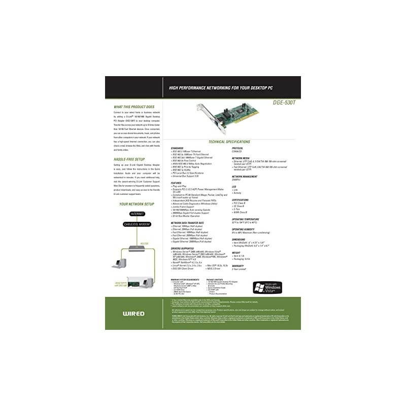 PCI Gigabit Fast Ethernet Network Adapter Card 101001000 Desktop PC DGE530T