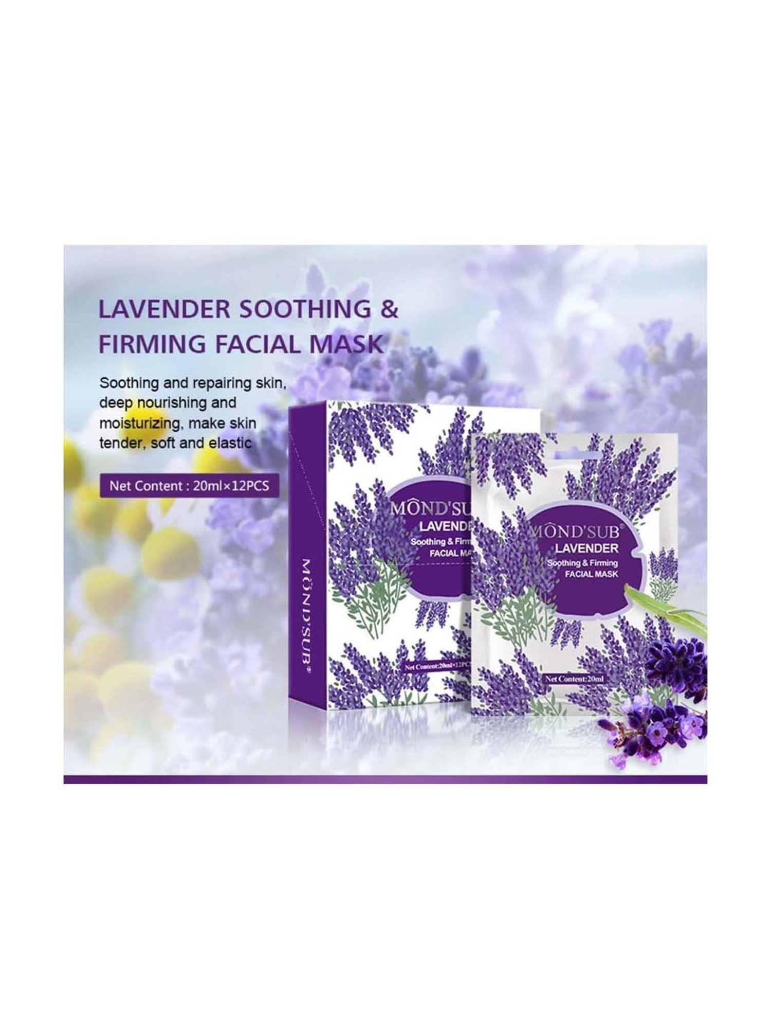 MONDSUB Lavender Soothing Face Sheet Masks (Pack of 3) - 20 ml Each