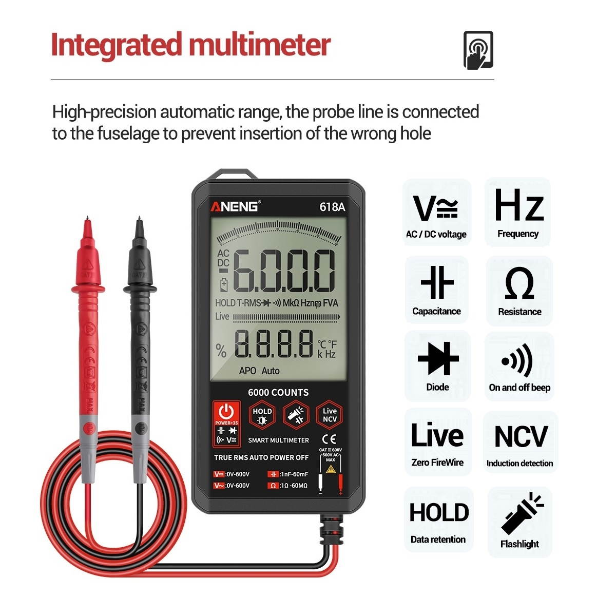 ANENG Digital Autoranging Multimeter with Audible Continuity True RMS Backlit Multimeter with AC/DC Voltage Tester Capacitance/Frequency/Continuity Meter Ohmmeter Resistance/Diode Tester for