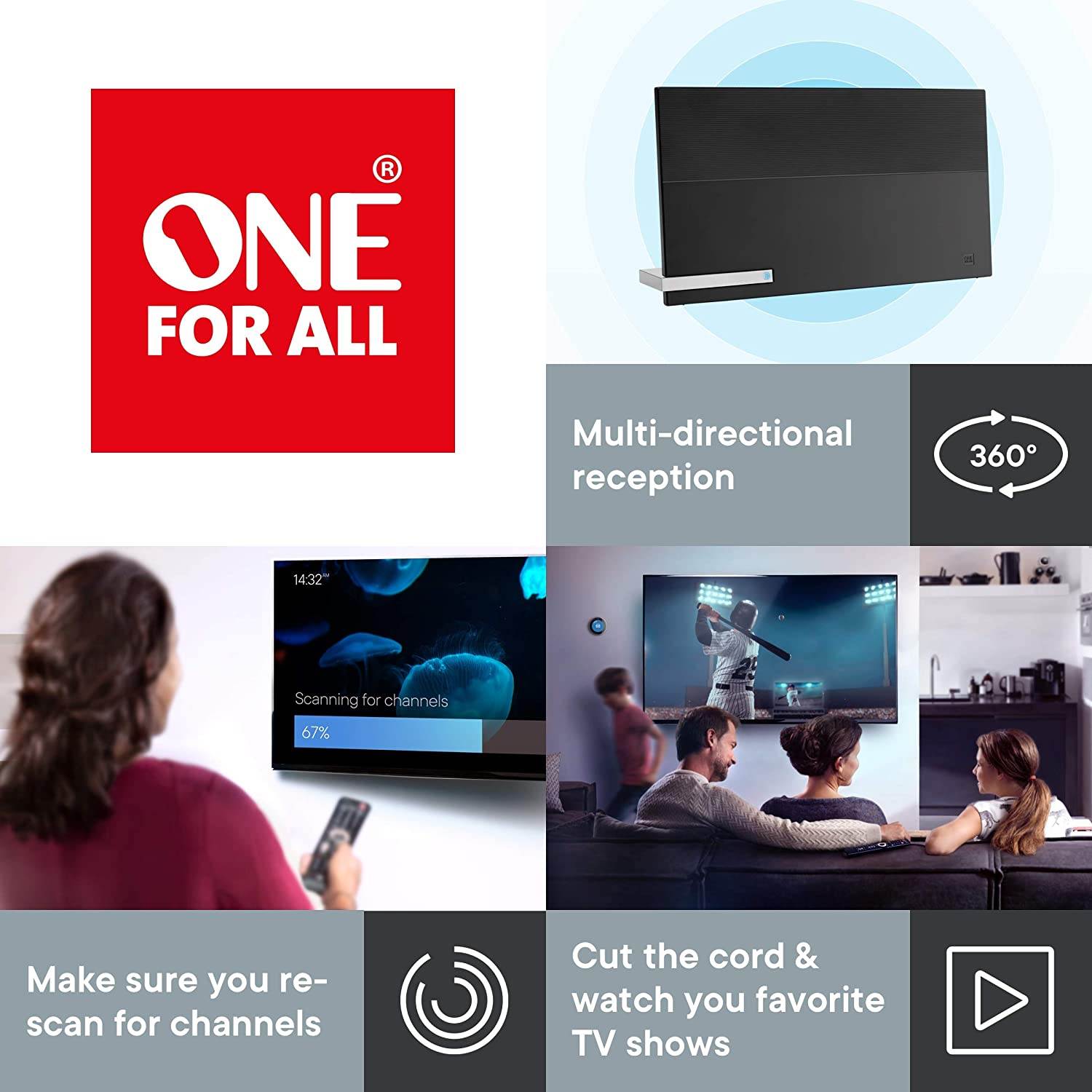 One For All 16424 Amplified Indoor Flat HDTV Antenna