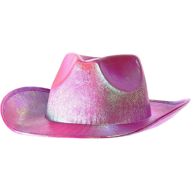 Juvolicious Holographic Shiny Cowboy Party Hat for Concerts, Rodeos, Parties (Pink, 14.5 x 11.5 x 3.75 in)