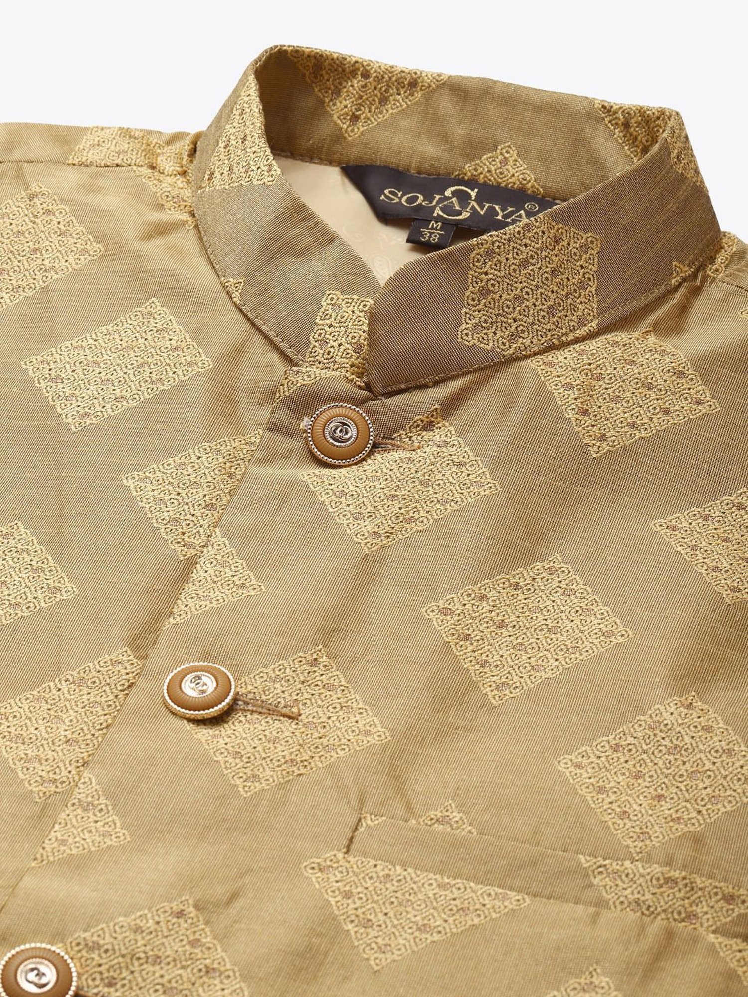 Sojanya Gold Regular Fit Self Pattern Nehru Jacket
