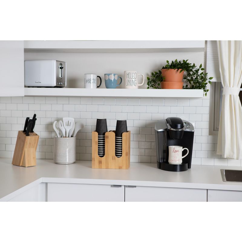 Mind Reader 2 Row Cup and Lid Organizer Stand Holder, Bamboo Brown