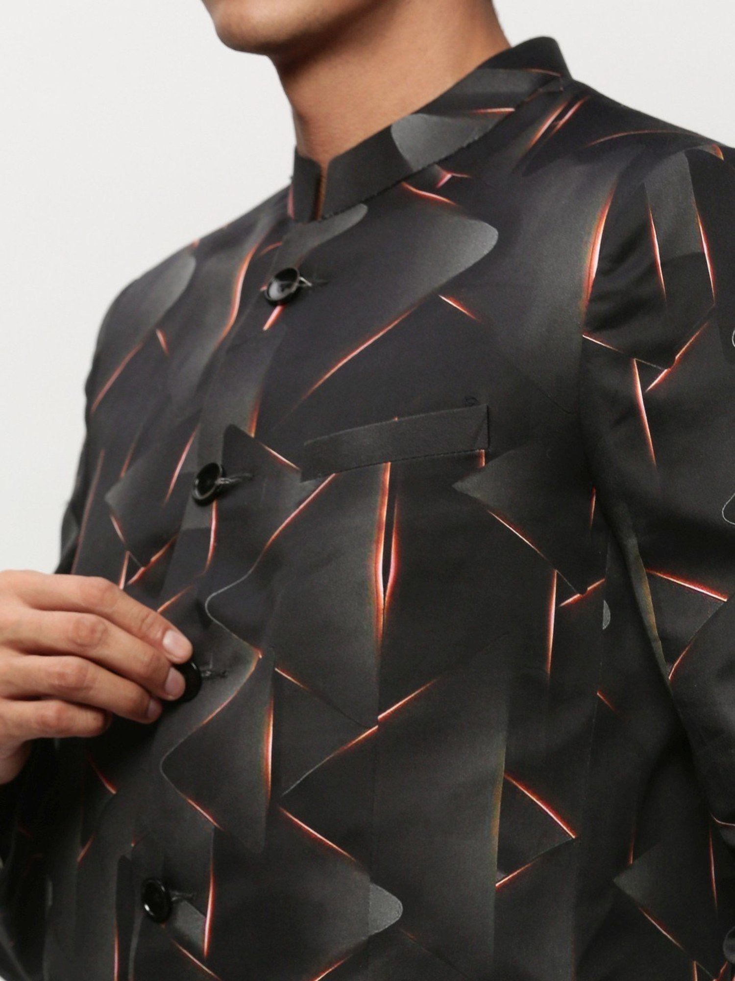 SHOWOFF Black Slim Fit Printed Blazer