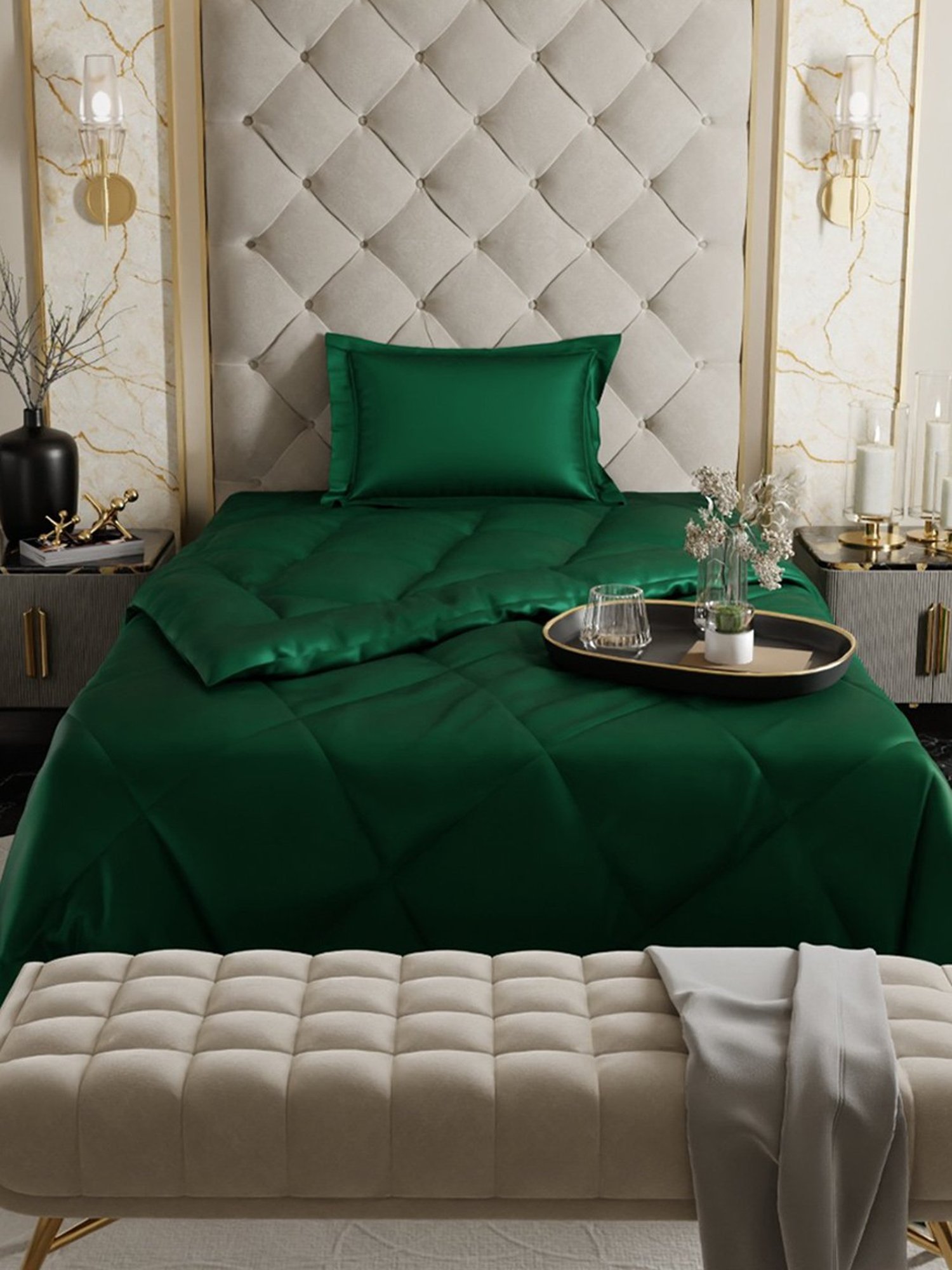 Stoa Paris Date Night Green Polyester 150 GSM Single-Sized Comforter - Set of 1