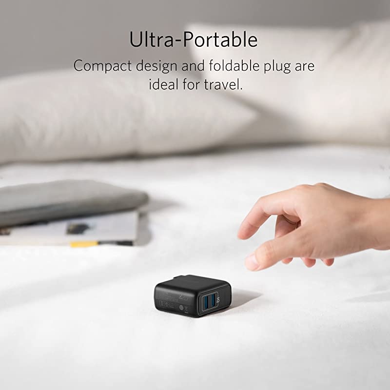 Elite USB Charger Dual Port 24W Wall Charger PowerPort 2 with PowerIQ and Foldable Plug for Iphone XSMaxXRX876Plus Ipad and more