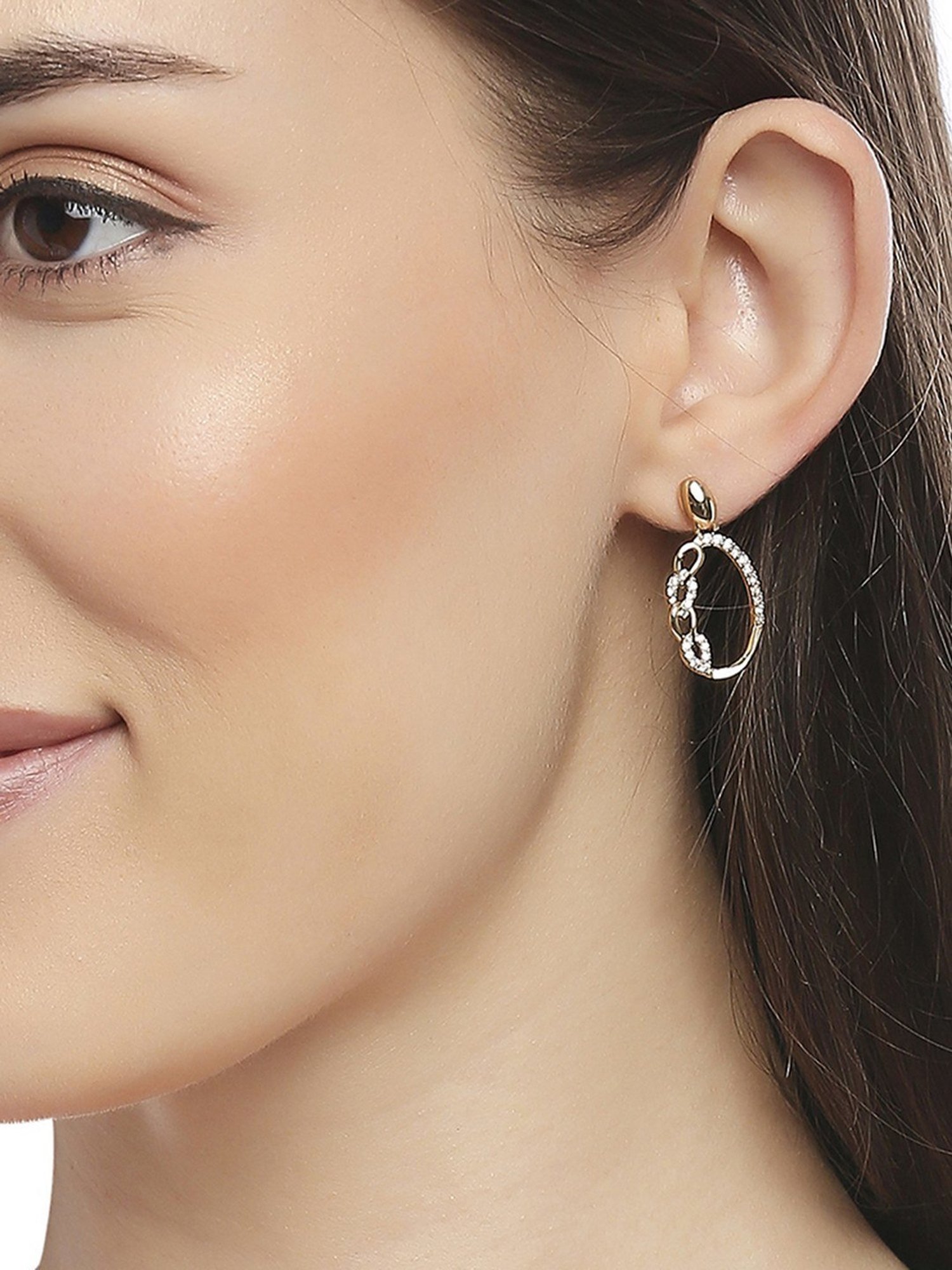 Lilly & Sparkle Brass Gold Plated CZ Stone Studded Contemporary Drop Earrings