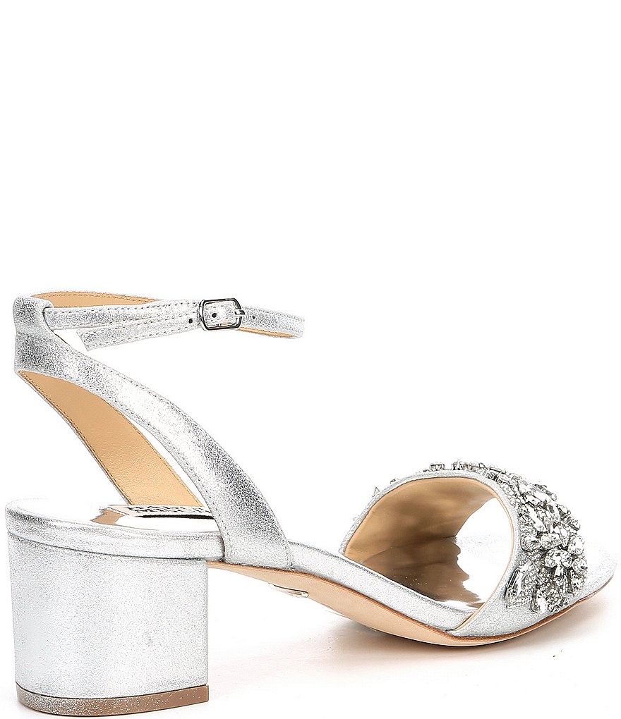 Badgley Mischka Ivanna Metallic Leather Block Heel Dress Sandals