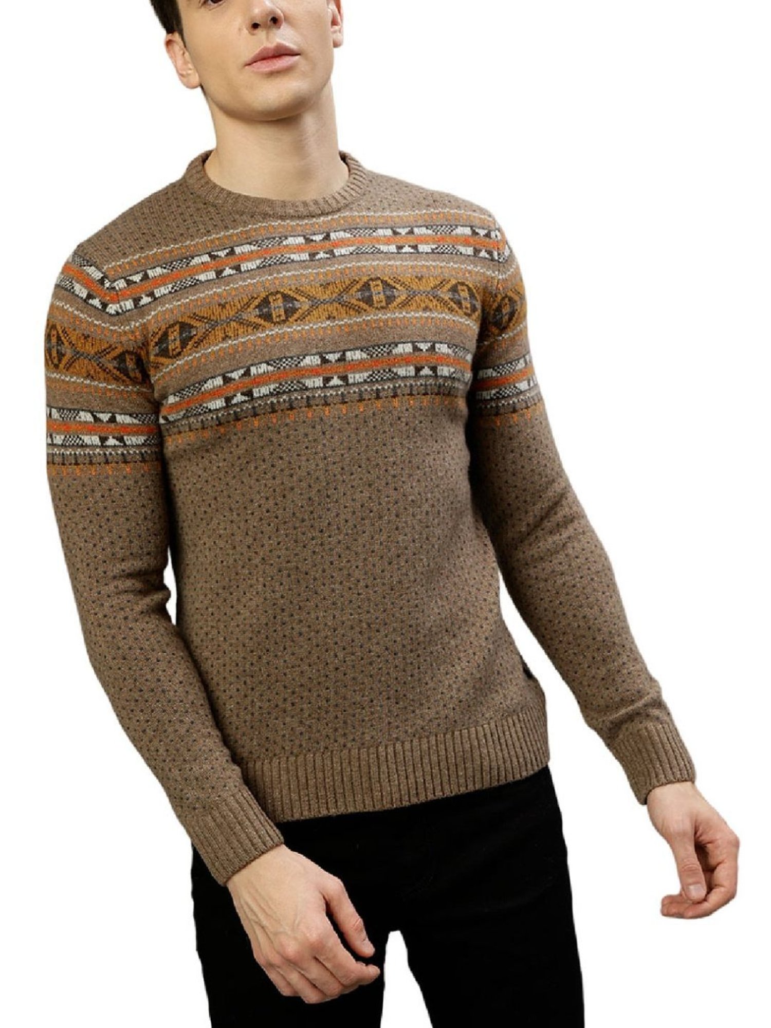 Lindbergh Beige Regular Fit Self Pattern Sweaters