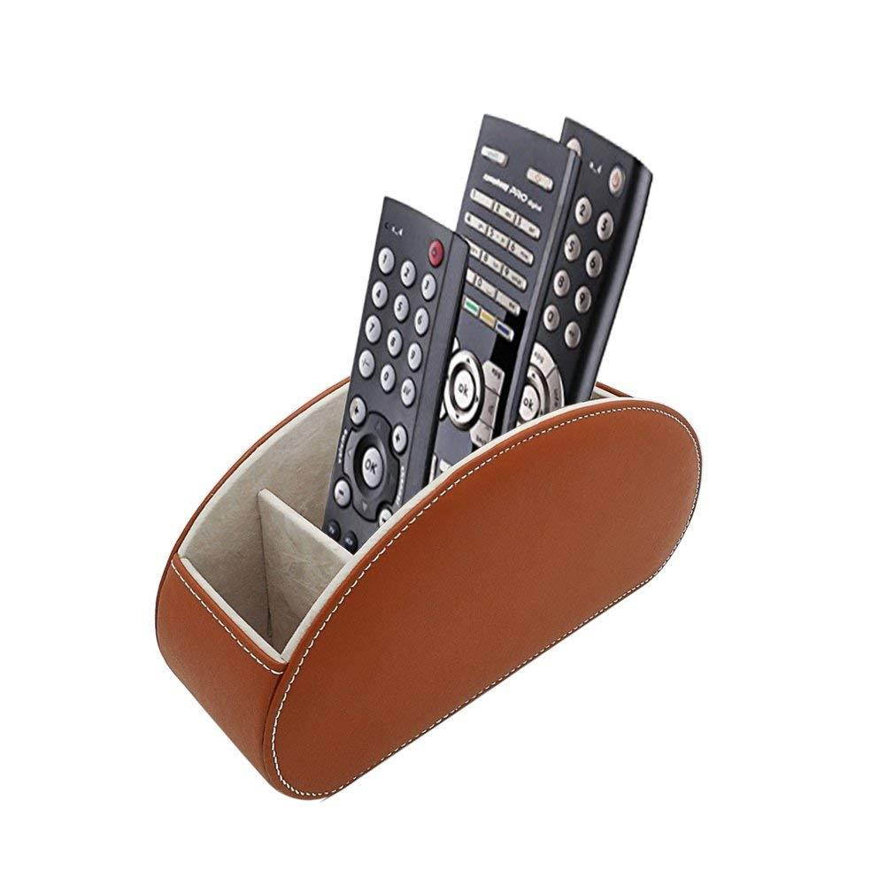 Fosinz Remote Control Holder Organizer Leather Control Storage TV Remote Control Organizer with 5 Spacious Compartments (Brown)