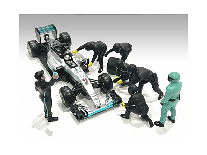 Formula One F1 Pit Crew 7 Figurine Set Team Blue for 1/43 Scale Models by American Diorama