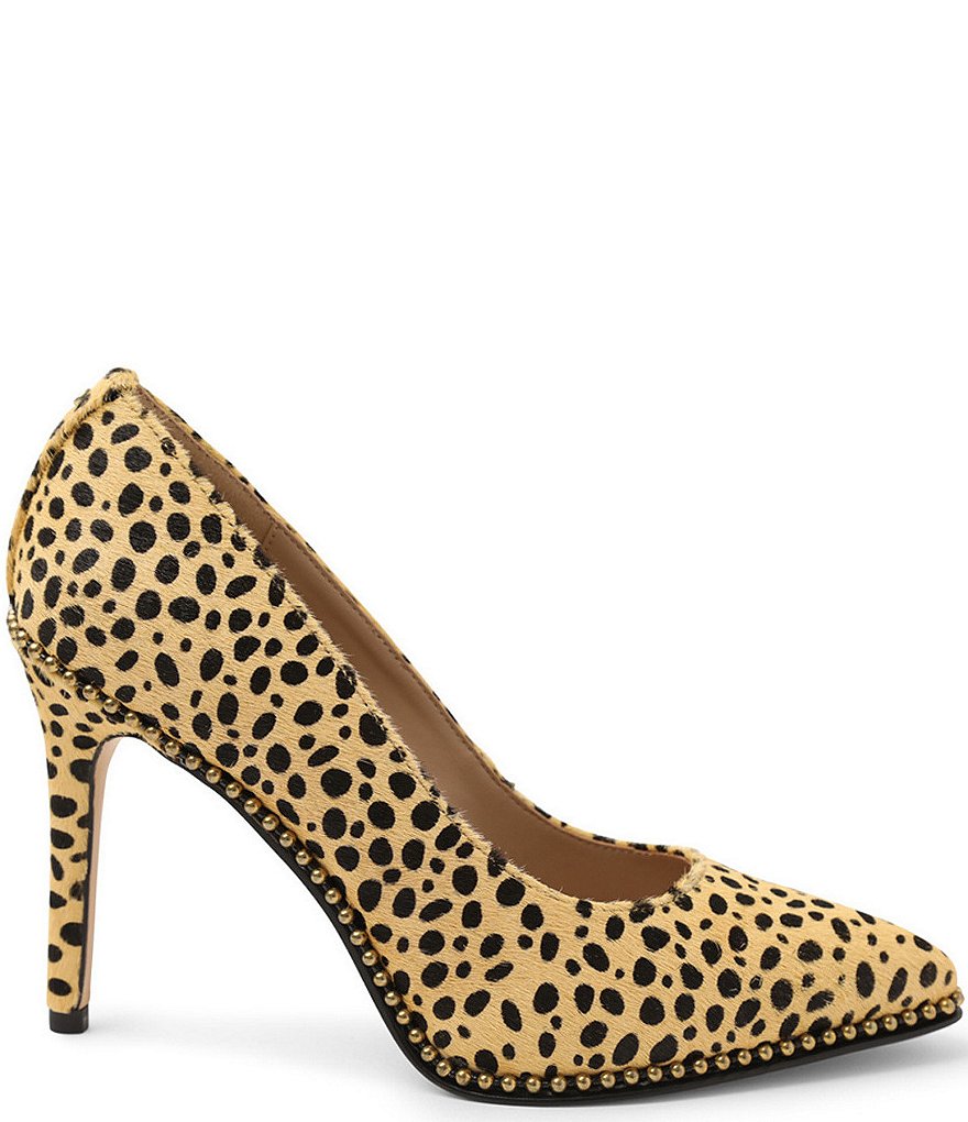 BCBGeneration Holli Cheetah Print Calf Hair Bead Chain Stiletto Pumps
