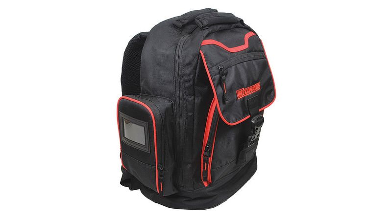 WESTWARD 32PJ48 Tool Backpack, Polyester, 19 Pockets, Black, 18" Height