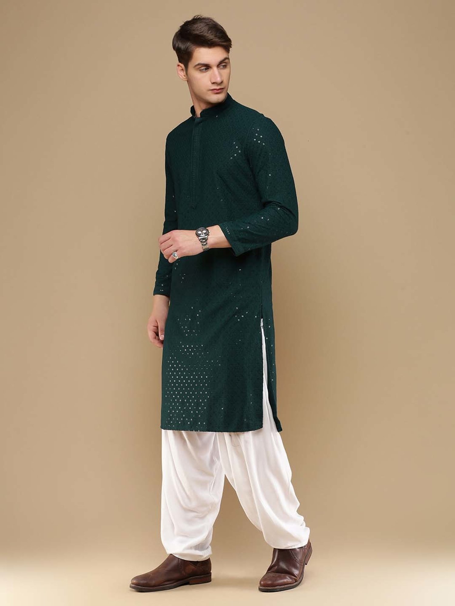 Sanwara Sea Green & White Cotton Regular Fit Chikankari Kurta Bottom Set