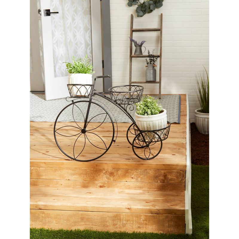 13.1" Indoor/Outdoor Iron Tricycle 3-Tier Plant Stand Black - Zings & Thingz