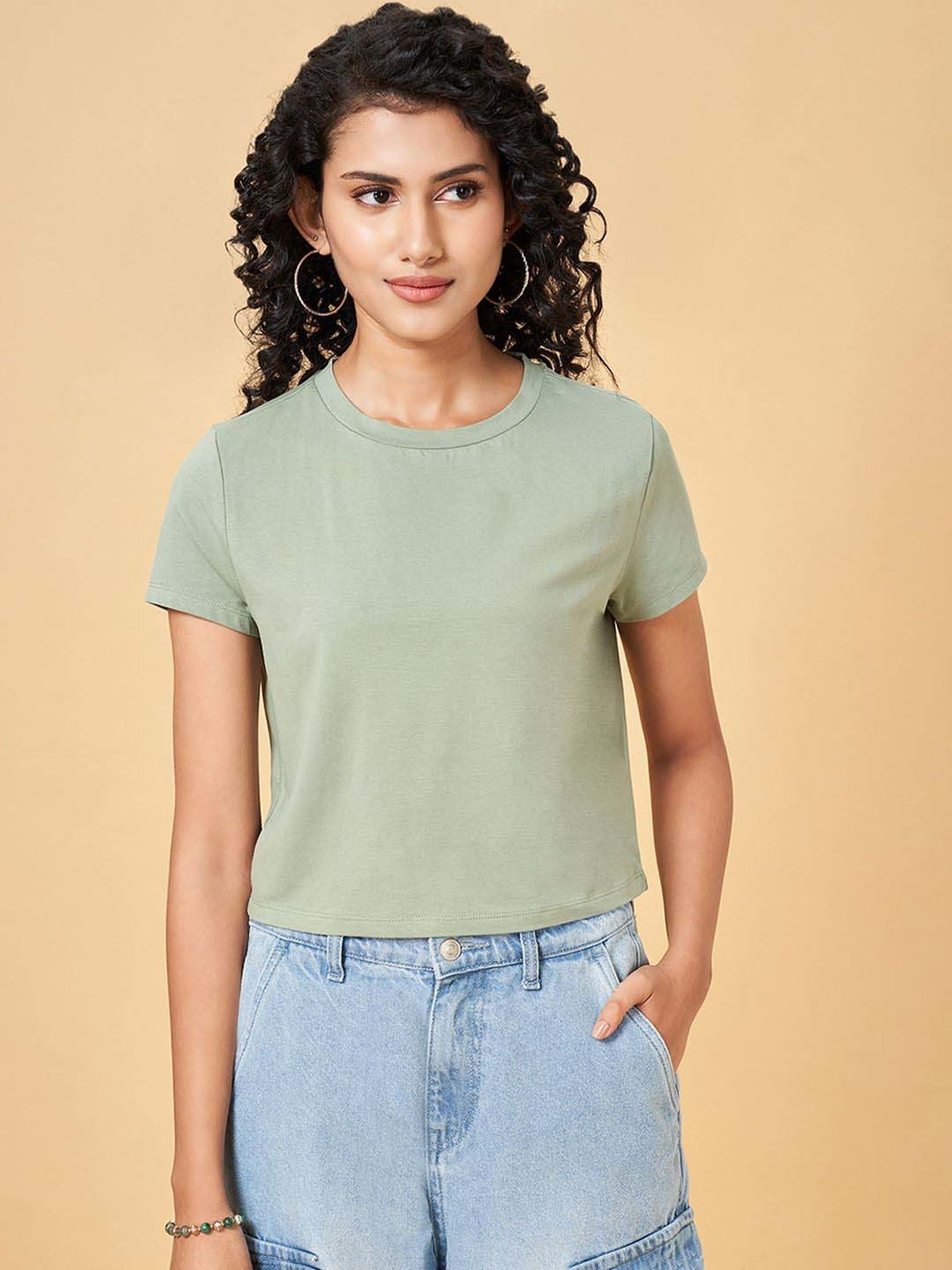 People by Pantaloons Green Plain Top