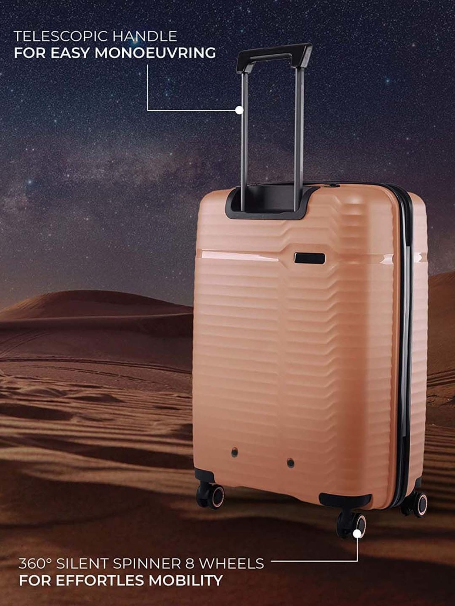 Nasher Miles Sahara Hard-Sided Polypropylene Check-in Luggage Golden 28 inch |75cm Trolley Bag