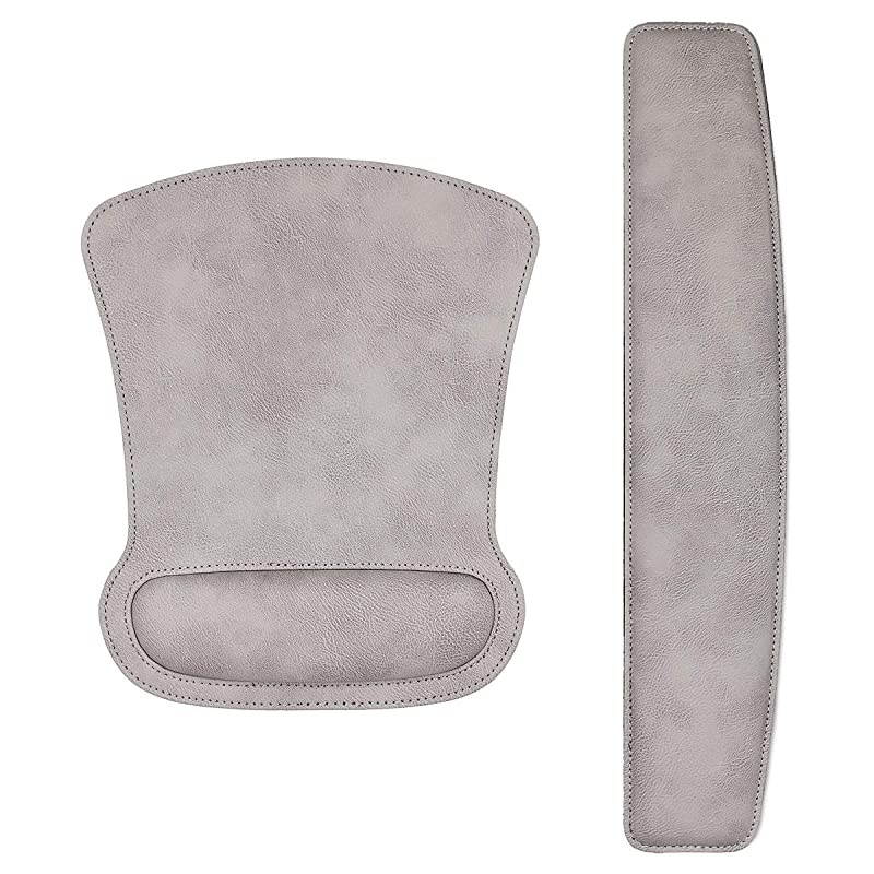 Ergonomic PU Leather Keyboard Wrist Rest Pad and Mouse Wrist Rest Support Mouse Pad Set,Durable & Comfortable & Lightweight for Easy Typing & Pain Relief (Gray White)