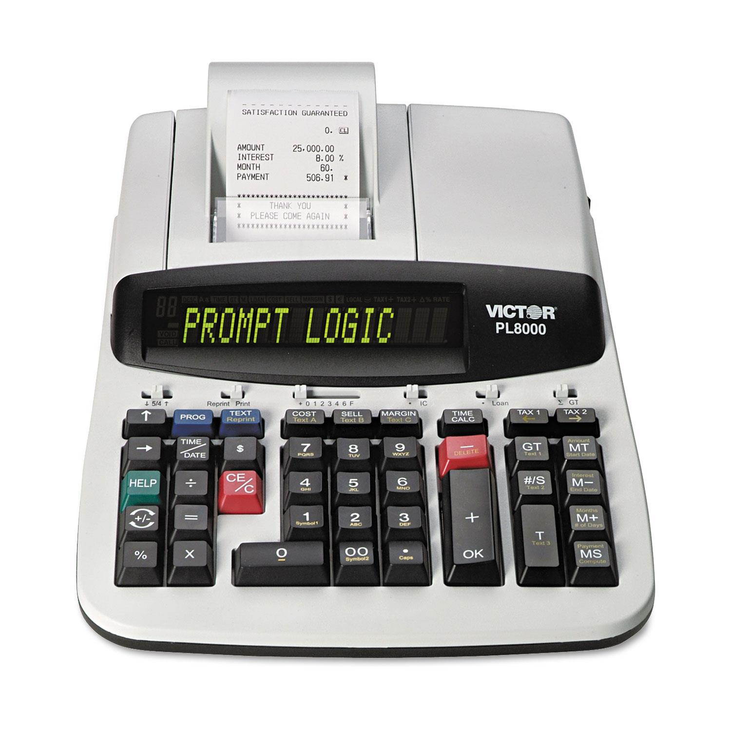 Victor PL8000 One-Color Prompt Logic Printing Calculator Black Print 8 Lines/Sec